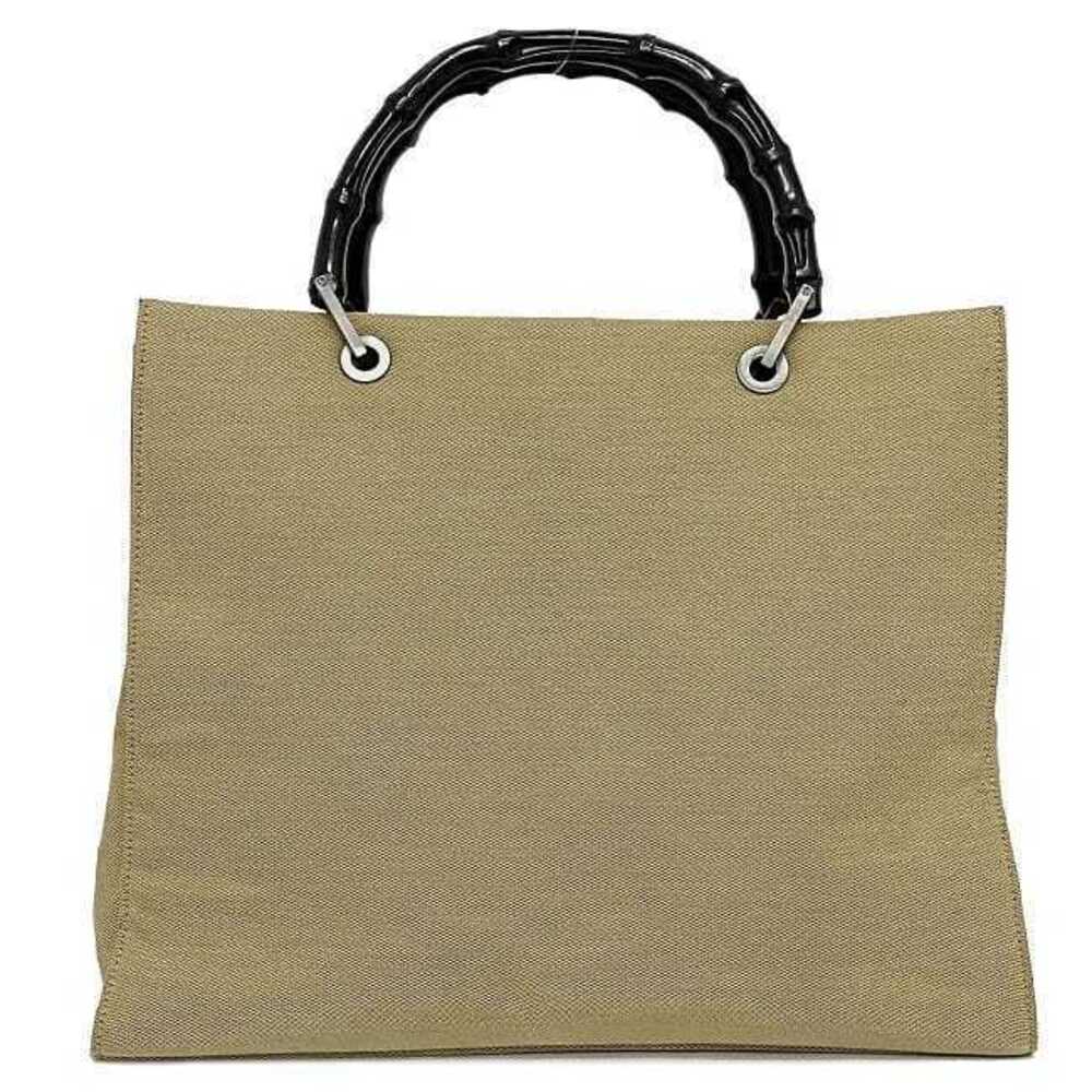 Gucci Bag Black Tote Bamboo Handbag Canvas Beige Vertical - Picture 3 of 10